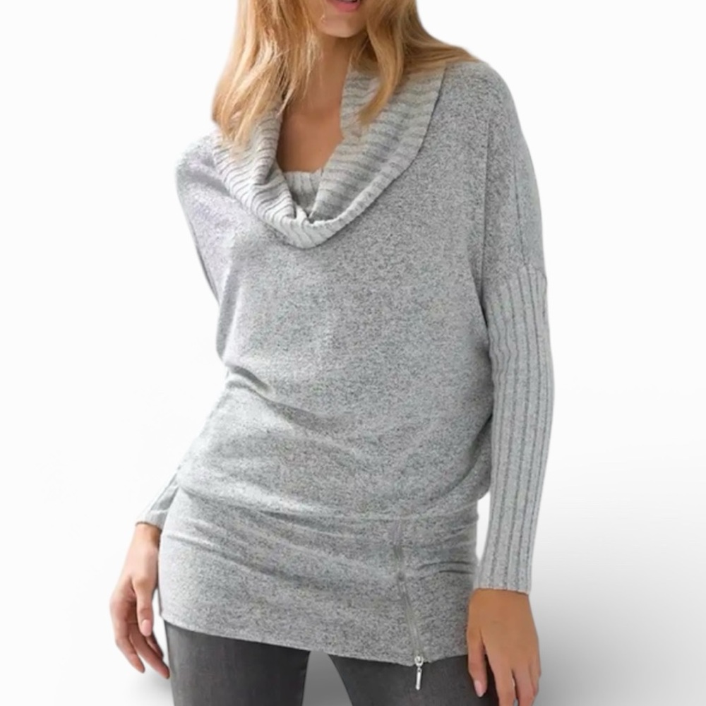 WHBM Light Gray Cowl Neck Tunic Sweater